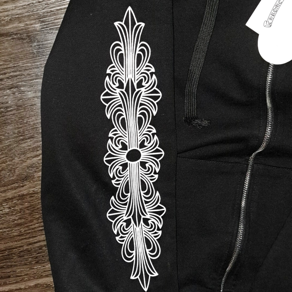 Chrome Hearts Horseshoe Floral Cross Sleve Zip Up Hoodie Black and White - Picture 7 of 7